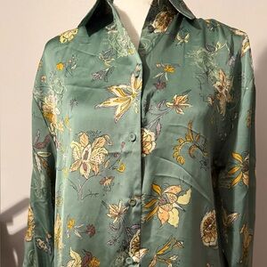 TRUTH Floral Green Button-Up Shirt